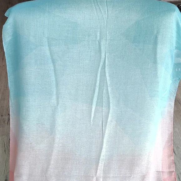 🌇 Mary Kay Large Scarf Shawl Wrap. Orange and Aqua. - Picture 12 of 14